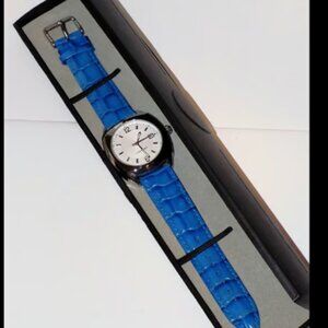Hirsch Made for Sandoz Limited Edition Date Watch Blue Leather Band